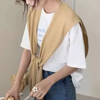 Yousheng Женская шаль-воротник, однотонная, со шнуровкой, ребристой отделкой, вязаная шаль, осень-зима, эластичный поддельный воротник с завязками