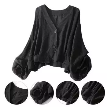 Yousheng Женская свободная рубашка с V-образным вырезом, длинным рукавом, застежкой на две пуговицы, однотонная свободная повседневная рубашка XXXL белый