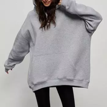 Yousheng Женская толстовка с капюшоном большого размера, осень-зима, однотонная, с большим карманом, с длинными рукавами, повседневная, свободная, мягкая, теплая, женская, спортивная, толстовка, блузка, топ M чёрный