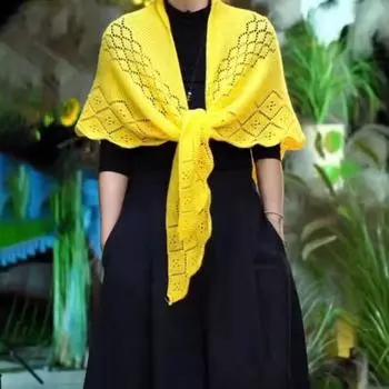 Yousheng Женская вязаная шаль, однотонная, с бахромой, легкая, универсальная, алая, открытая, вязаная, с узором, шаль-обертка чёрный