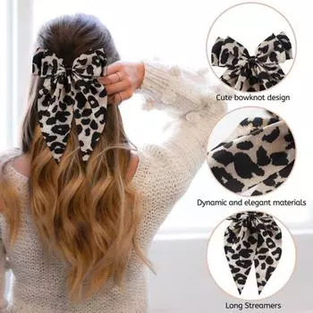 Yousheng Женская заколка для волос с бантом, декоративная заколка с леопардовым принтом и атласной лентой, большой бант, аксессуары для волос бежевый