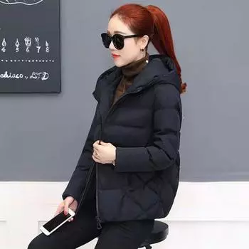 Yousheng Женская зимняя куртка с капюшоном, однотонная, с длинным рукавом, свободная, толстая, теплая, хлопковая, короткая куртка для холодной погоды, универсальная уличная верхняя одежда XL
