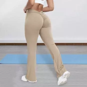 Yousheng женские брюки для йоги с высокой талией и рюшами для фитнеса, однотонные брюки с широкими штанинами для фитнеса, уличная одежда M