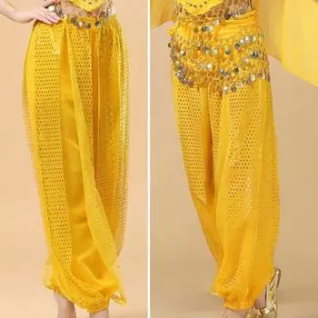 Yousheng женские брюки для выступлений с эластичной резинкой и высокой талией, однотонные шаровары с блестками, декор для народных танцев, костюм для танца живота для взрослых, брюки красный