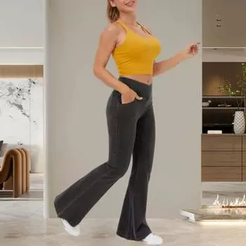 Yousheng женские джинсовые брюки с высокой талией, слегка облегающие расклешенные джинсы с карманами, джинсовые брюки с перекрестным поясом, уличная одежда M белый