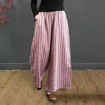 Yousheng Женские летние брюки Эластичные повседневные брюки с высокой талией и карманами Прямые широкие брюки в вертикальную полоску с принтом Драпированные деловые брюки M хаки