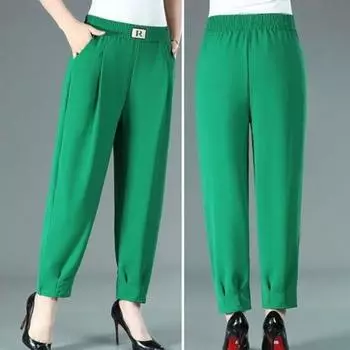 Yousheng женские летние шаровары эластичные с высокой талией однотонные тонкие длинные брюки с боковыми карманами повседневные брюки уличная одежда 3XL хаки