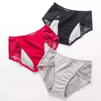 Yousheng женские менструальные трусики кружевные однотонные большие размеры с приподнятой попоной и средней талией бесшовные эластичные месячные герметичные трусы нижнее белье женское нижнее белье M вино красного