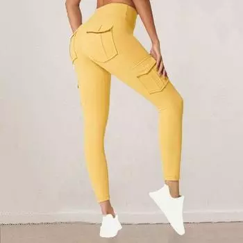 Yousheng женские повседневные штаны для йоги с высокой талией, спортивные брюки с контролем живота, однотонные дизайнерские эластичные леггинсы с несколькими карманами L светло-синий