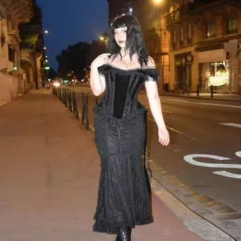 Yousheng Женские сексуальные топы с открытыми плечами и короткими рукавами Корсетные топы Темный готический стиль Кружевная строчка Slim Fit Хэллоуин Косплей Корректирующие топы S чёрный