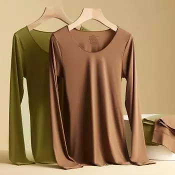 Yousheng Женские термотопы с круглым вырезом и длинным рукавом, облегающие топы, однотонное высокоэластичное термобелье L