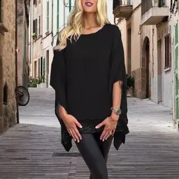 Yousheng Женские топы с блестками и нерегулярным дизайном, свободные шаль-пуловеры, топы с круглым вырезом и рукавами «летучая мышь», мешковатая блузка, повседневная одежда M чёрный