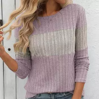 Yousheng женские топы с круглым вырезом и длинным рукавом, цветные ребристые трикотажные топы свободного кроя, повседневные свитера, повседневная одежда S вино красного