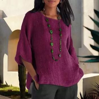 Yousheng женские топы с круглым вырезом и рукавом 3/4, свободная футболка, однотонная тонкая дышащая повседневная футболка, повседневная одежда S серый