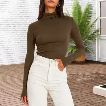 Yousheng женские топы-топы облегающего кроя с наборным воротником и длинным рукавом, однотонный пуловер, рубашка, эластичный джемпер, повседневная одежда S серый