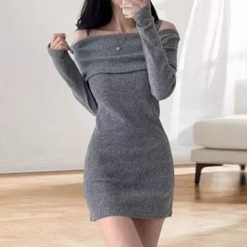 Yousheng Женские трикотажные топы с открытыми плечами и длинным рукавом, однотонные облегающие топы-пуловеры, сексуальные ребристые длинная блузка S чёрный