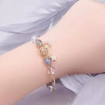 Yousheng женский браслет гладкий бисер полированный кулон звезда луна стразы регулируемый шопинг работа вечеринка свидание запястье цепочка женские ювелирные изделия A
