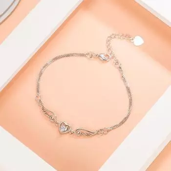 Yousheng женский браслет сердце кубический цирконий регулируемая длина с удлиненной цепочкой браслет крылья ангела день рождения юбилей ювелирные изделия подарок белый