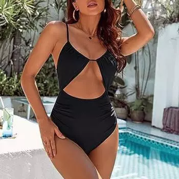 Yousheng женский цельный купальник с высокой талией монокини однотонный быстросохнущий эластичный тканевый пляжный костюм с накладкой на грудь S синий