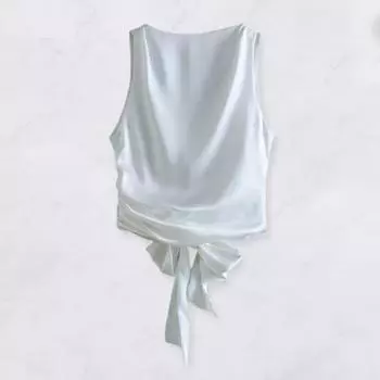 Yousheng Женский летний жилет с круглым вырезом, без рукавов, с открытой спиной, гладкий атласный фактурный жилет с застежкой-бабочкой, майки S чёрный