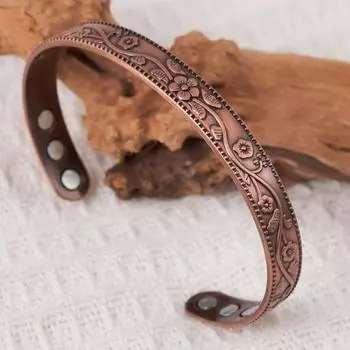 Yousheng женский магнитный браслет с тиснением в виде цветка сливы, регулируемый открытый браслет, способствующий циркуляции энергии, медный винтажный браслет на запястье, женская терапия, ювелирные изделия, подарок
