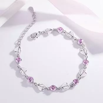 Yousheng Женский модный браслет Сердце Стразы Шарм Цепной браслет Цинковый сплав Браслет Украшения на запястье для Дня святого Валентина День рождения синий