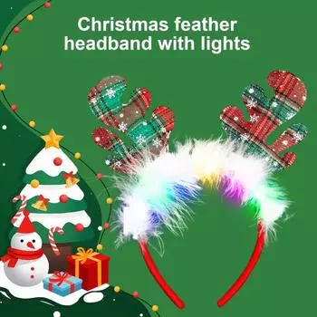 Yousheng Женский обруч для волос для девочек, светодиодный рождественский ободок с изображением оленей Санта-Клауса, декоративный ободок для волос в мультяшном стиле, повязка на голову для косплея, реквизит для фотосъемки J