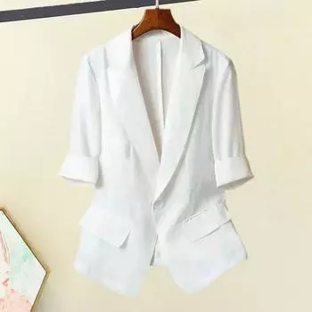 Yousheng Женский пиджак с пуговицами на лацканах, однотонный повседневный свободный пиджак с рукавами три четверти, тонкий летний костюм, топ для поездок в офис XL чёрный