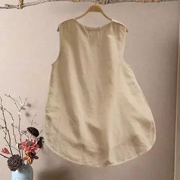 Yousheng Женский повседневный жилет с круглым вырезом без рукавов, однотонный свободный крой, майки, летние неровные топы-пуловеры M хаки