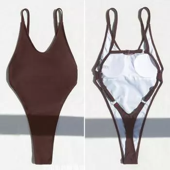 Yousheng Женский Сексуальный Монокини Купальник Без Рукавов С V-образным Вырезом С Открытой Спиной Дизайн Подчеркивающий Фигуру Посадка Цельный Бикини S синий