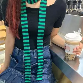 Yousheng женский шарф с полосатым принтом тонкий длинный шарф в стиле Харадзюку легкий дышащий хлопковый шарф для девочек на шею A