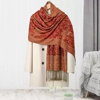 Yousheng Женский шарф с принтом цветов кешью, шаль с кисточками, для ежедневного свидания на улице, отпуска, мягкая текстурированная шаль