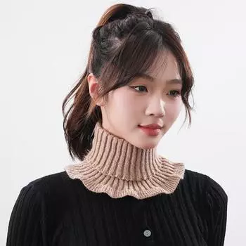 Yousheng женский шейный платок однотонный прозрачный отделка искусственный воротник вязаный теплый стиль утеплитель для шеи универсальный аксессуар для одежды бежевый