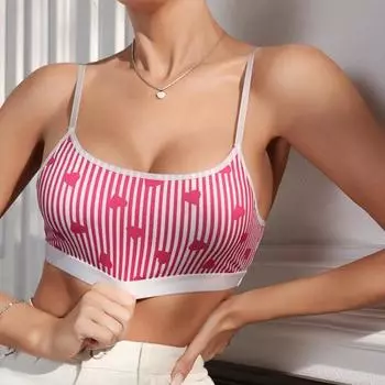 Yousheng Женский спортивный жилет с принтом в полоску в виде сердца, укороченный топ на тонких бретельках с подкладкой, без спинки, без рукавов, облегающий жилет для повседневной носки S