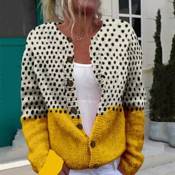 Yousheng Женский свитер, пальто, круглый вырез, длинный рукав, анималистичный принт, вязаная верхняя одежда, свободный крой, открытый спереди кардиган M