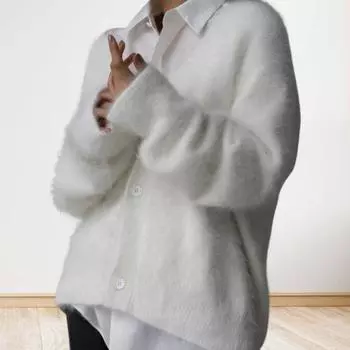 Yousheng Женский свитер-пальто с V-образным вырезом и длинным рукавом, однотонный однобортный вязаный свитер свободного кроя, теплый вязаный кардиган S серый