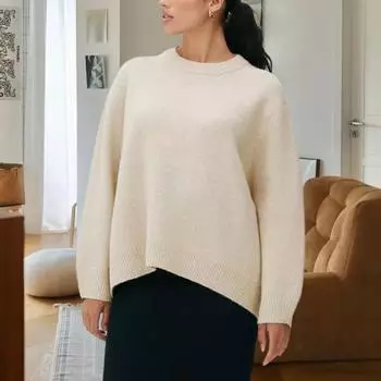 Yousheng Женский свитер с круглым вырезом и длинным рукавом, однотонный, свободный крой, трикотажные топы с ребристой отделкой, повседневные пуловеры XL чёрный