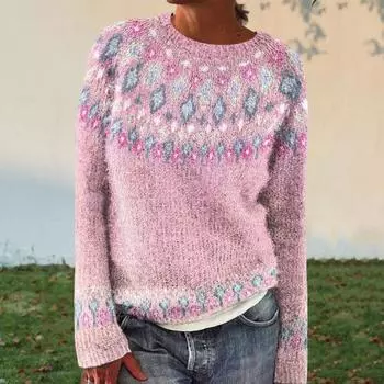 Yousheng Женский свитер с круглым вырезом и длинным рукавом с 3D-цифровым принтом, трикотажные топы свободного кроя, повседневный трикотаж, одежда для работы и вечеринок XL белый