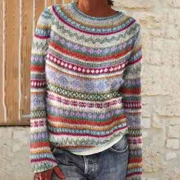 Yousheng Женский свитер с круглым вырезом и длинным рукавом с графическим принтом, пуловер, свитер свободного кроя, толстый теплый трикотаж, повседневная одежда L