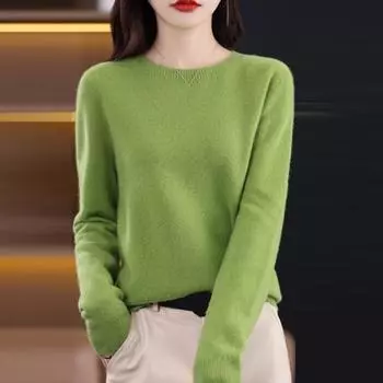 Yousheng Женский свитер с круглым вырезом из искусственного кашемира, длинный рукав, однотонный, облегающий, с ребристой отделкой, трикотажные топы M белый