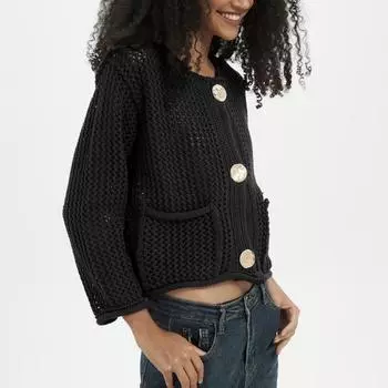 Yousheng Женский свитер Топы O-образный вырез Длинный рукав Однобортный вязаный пальто с карманами Однотонный свитер Кардиган S вино красного