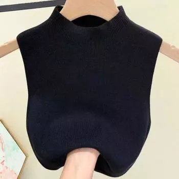 Yousheng Женский трикотажный жилет, топы, облегающий крой, полувысокий воротник, без рукавов, однотонная эластичная трикотажная блузка, повседневная одежда