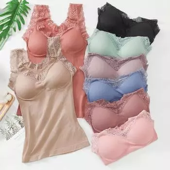 Yousheng Женский утягивающий жилет с нагрудными подушечками, бесшовный, без рукавов, однотонный, эластичный, с V-образным вырезом, кружевной топ, летний, для свиданий, офиса, зимний, базовый топ