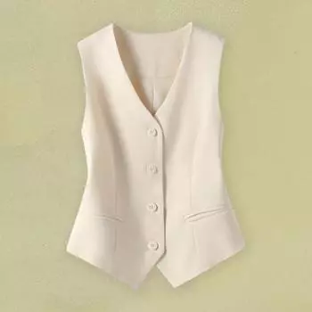 Yousheng Женский жилет без рукавов однобортный в западном стиле приталенный кардиган костюм пальто чистый цвет V-образный вырез формальный деловой стиль леди жилет XL чёрный