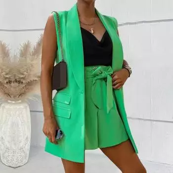 Yousheng Женский жилет без рукавов с одной пуговицей в западном стиле Slim Fit Кардиган Костюм Пальто Чистый цвет Глубокий V-образный вырез Формальный деловой стиль Леди Жилет S оранжевый