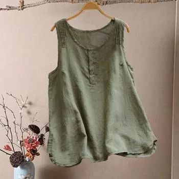 Yousheng Женский жилет с круглым вырезом без рукавов, однотонные майки свободного кроя с пуговицами, декор, летняя майка, повседневная одежда 3XL синий
