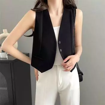 Yousheng Женский жилет Жилет Винтажный безрукавный нарядный костюм Повседневный смокинг на пуговицах с V-образным вырезом Жилет для повседневной носки Офис Свидание Улица S бежевый