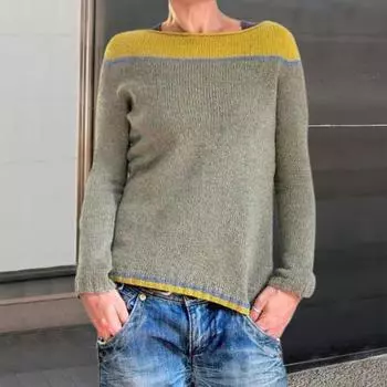 Yousheng Женский зимний вязаный джемпер с круглым вырезом и длинным рукавом, цветной блок, свободный крой, дышащий теплый пуловер, свитер XXXXL