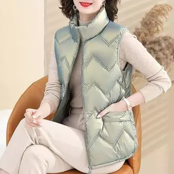 Yousheng Женский зимний жилет, пальто больших размеров, воротник-стойка, однотонный, застежка-молния, без рукавов, утепленный, средней длины, ветрозащитный, теплый женский жилет XXXXL зелёный