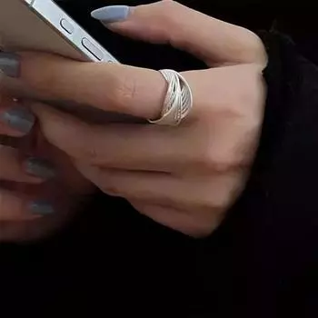 Yousheng женское геометрическое кольцо с ажурным линейным матовым сплошным цветом ретро-кольцо с регулируемым отверстием, женское ювелирное изделие для вечеринки, повседневной носки серебряный